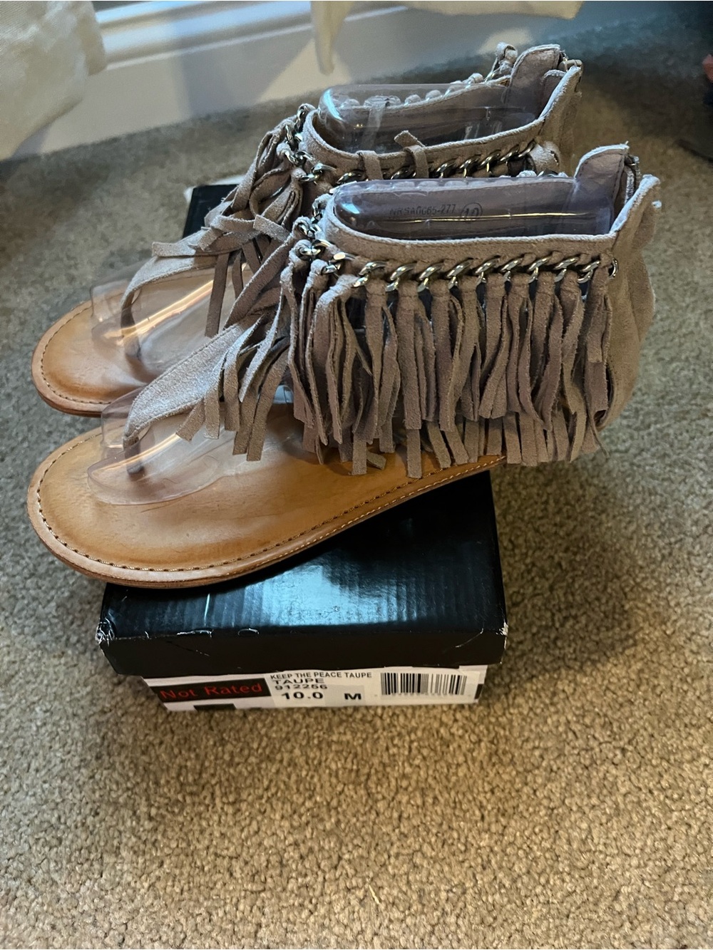 Not Rated Taupe Fringe Gladiator Sandals - Women size 10 never been worn